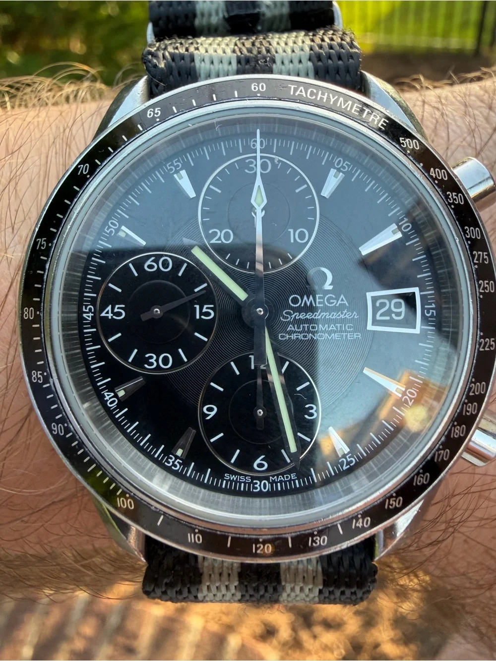 Omega Speedmaster Auto Date 3210.50 w/ NATO & Omega Leather Strap and Clasp